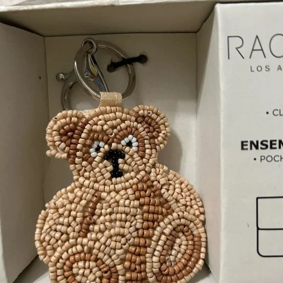 Rachel Zoe Beaded Teddy Clutch & Card Case Set - Silver with Tan Teddy - Picture 7 of 9